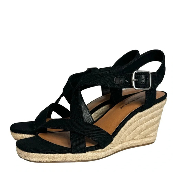 Lucky Brand | Mytila Espadrille 3” Wedges Strappy Black Denim Upper - Picture 3 of 7